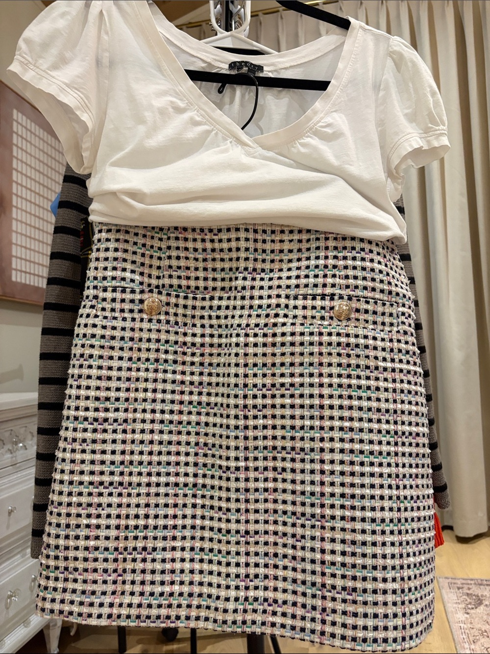 Ann Taylor Cream Tweed Mini Skirt with Gold Buttons